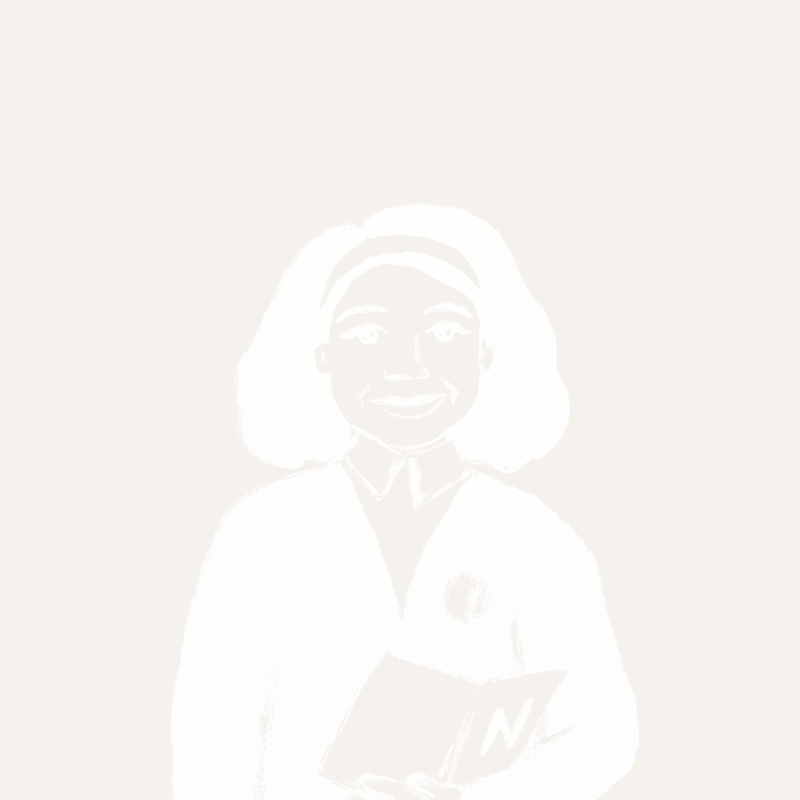 Illustration of Nafeesa holding an open book.